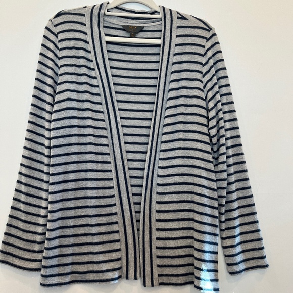 Mix by 41 Hawthorn Blue/Gray Striped Open Front Soft Cardigan Medium - Picture 1 of 8